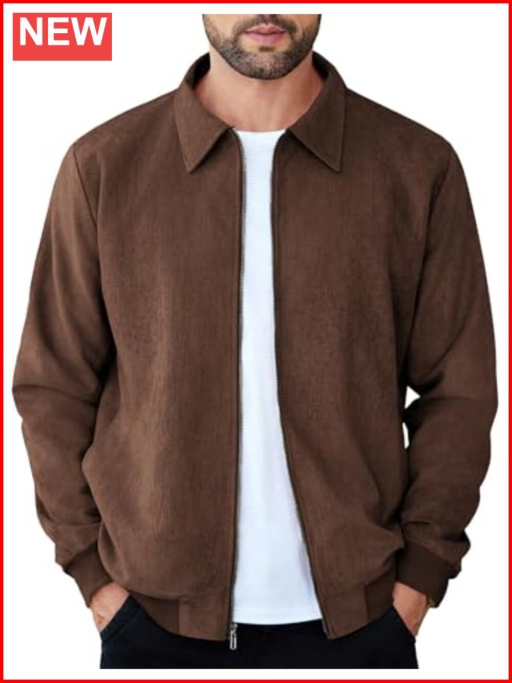 Mens Faux Suede Bomber Jacket Lightweight Casual Zip Up